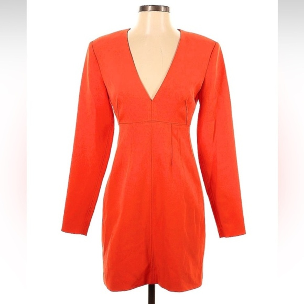NWT LBV. Bright Red Flame Crepe Cocktail Mini Dress w/ Corset Seams Size 2